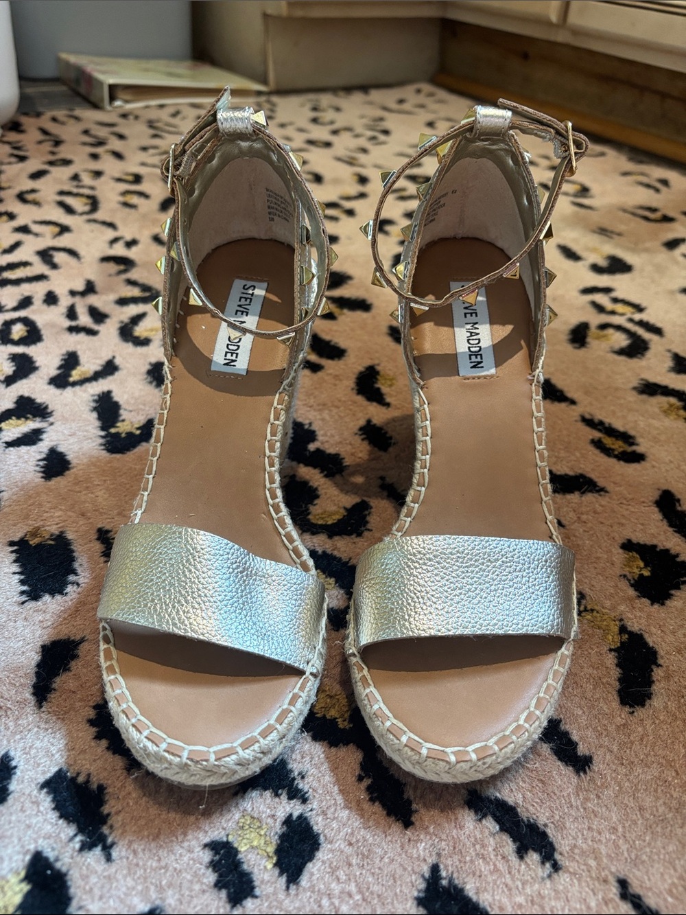 Steve Madden Metallic Gold Espadrille Wedge Sandals